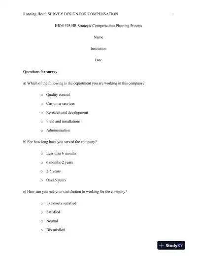 HRM 498 HR Strategic Compensation Planning Process - Page 1 preview image