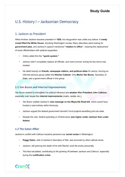 U.S. History I - Jacksonian Democracy - Page 1 preview image