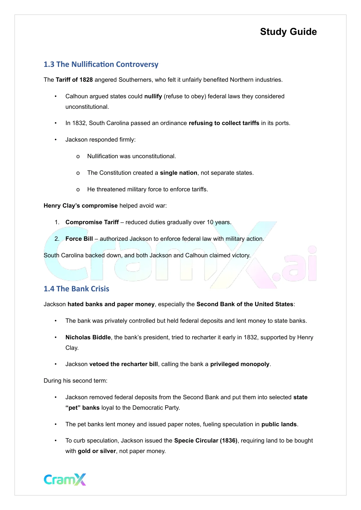 U.S. History I - Jacksonian Democracy - Page 2 preview image