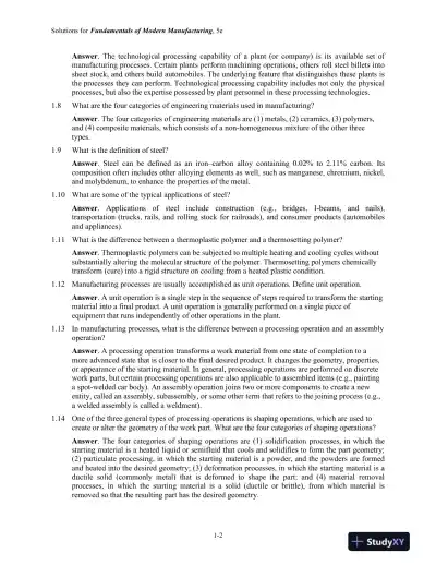 Solution Manual for Fundamentals of Modern Manufacturing: Materials, Processes, and Systems, 5th Edition - Page 3 preview image