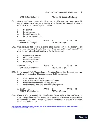 Test Bank For Business Law: Text And Cases, 13th Edition - Page 10 preview image