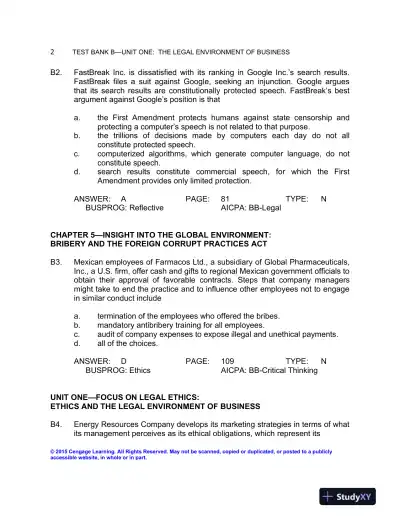 Test Bank For Business Law: Text And Cases, 13th Edition - Page 16 preview image