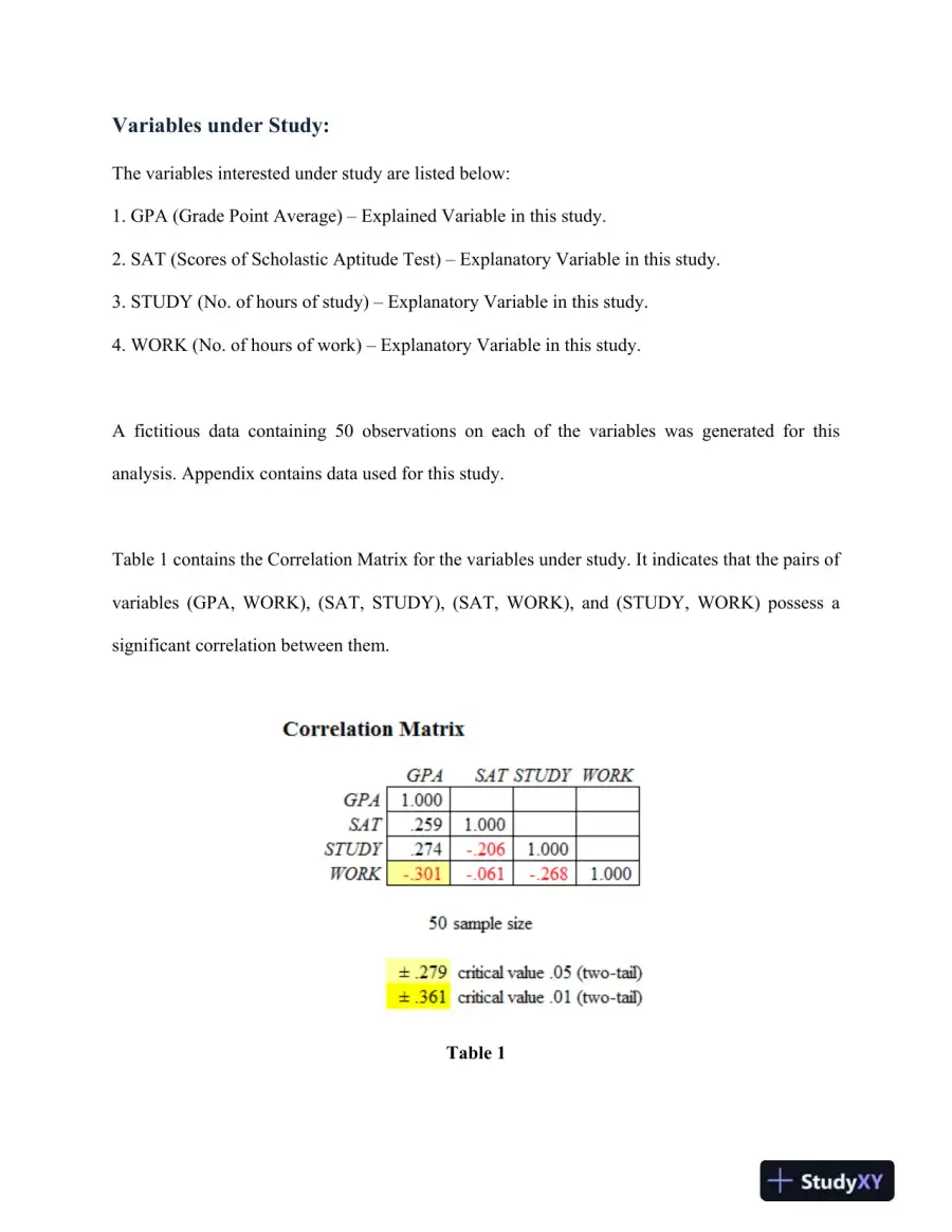 Project on Regression Analysis, page 4