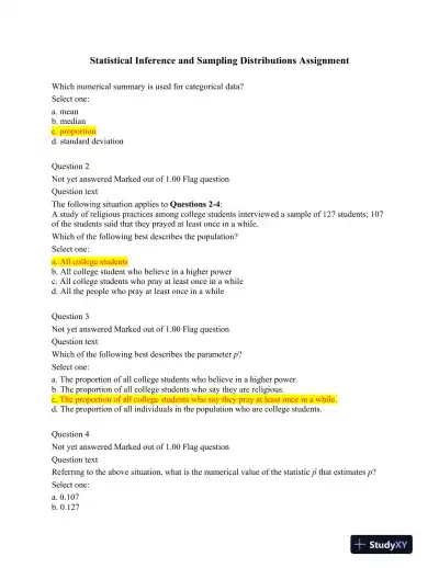 Statistical Inference and Sampling Distributions Assignment - Page 1 preview image