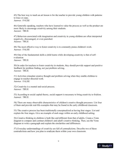 Test Bank for Creative Thinking and Arts-Based Learning: Preschool Through Fourth Grade, 7th Edition - Page 10 preview image