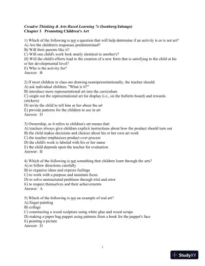 Test Bank for Creative Thinking and Arts-Based Learning: Preschool Through Fourth Grade, 7th Edition - Page 23 preview image