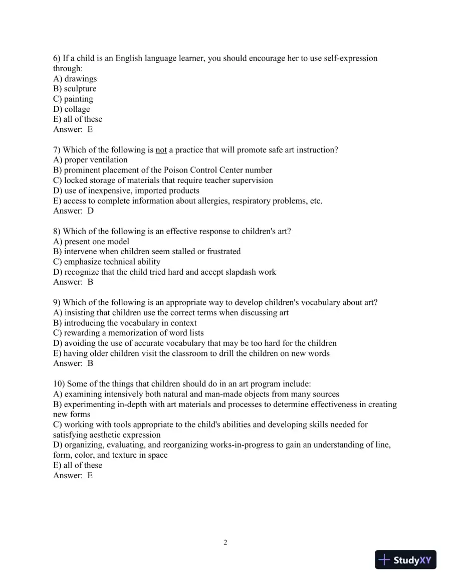 Test Bank for Creative Thinking and Arts-Based Learning: Preschool Through Fourth Grade, 7th Edition, page 24
