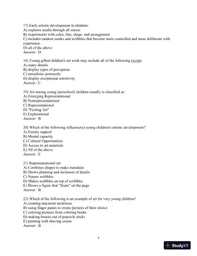 Test Bank for Creative Thinking and Arts-Based Learning: Preschool Through Fourth Grade, 7th Edition - Page 26 preview image