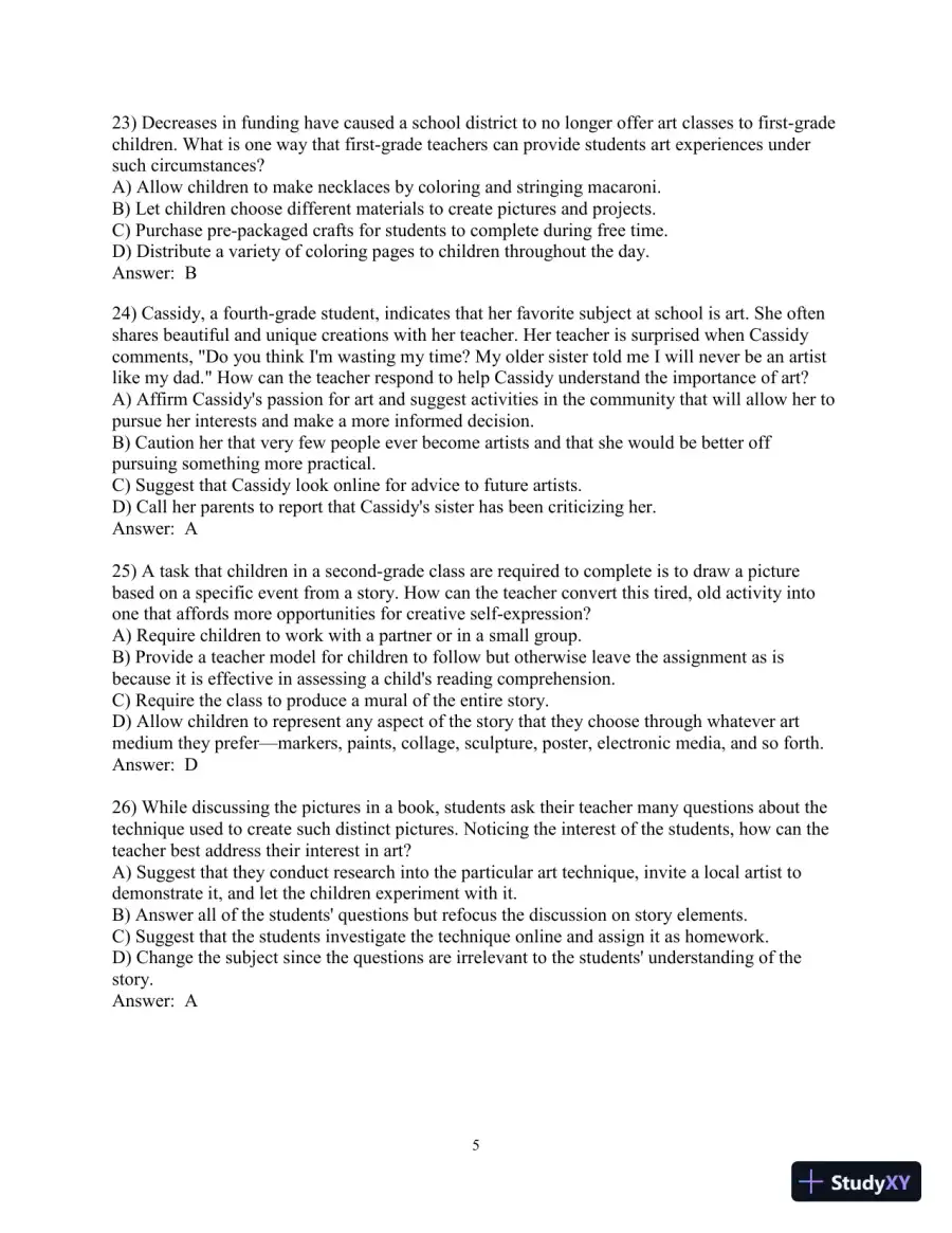 Test Bank for Creative Thinking and Arts-Based Learning: Preschool Through Fourth Grade, 7th Edition, page 27
