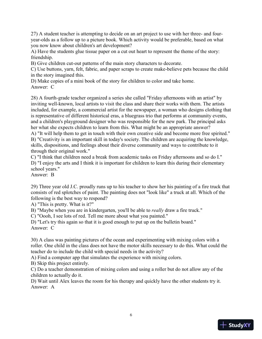Test Bank for Creative Thinking and Arts-Based Learning: Preschool Through Fourth Grade, 7th Edition, page 28