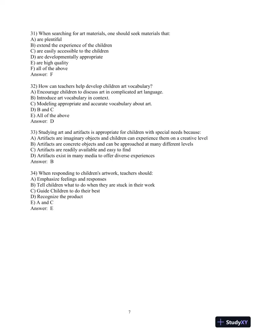 Test Bank for Creative Thinking and Arts-Based Learning: Preschool Through Fourth Grade, 7th Edition, page 29