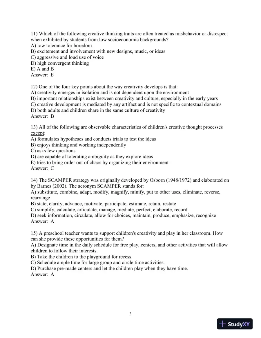 Test Bank for Creative Thinking and Arts-Based Learning: Preschool Through Fourth Grade, 7th Edition, page 4