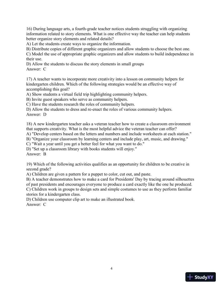 Test Bank for Creative Thinking and Arts-Based Learning: Preschool Through Fourth Grade, 7th Edition, page 5