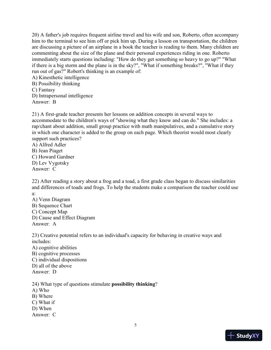 Test Bank for Creative Thinking and Arts-Based Learning: Preschool Through Fourth Grade, 7th Edition, page 6