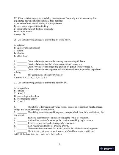 Test Bank for Creative Thinking and Arts-Based Learning: Preschool Through Fourth Grade, 7th Edition - Page 7 preview image