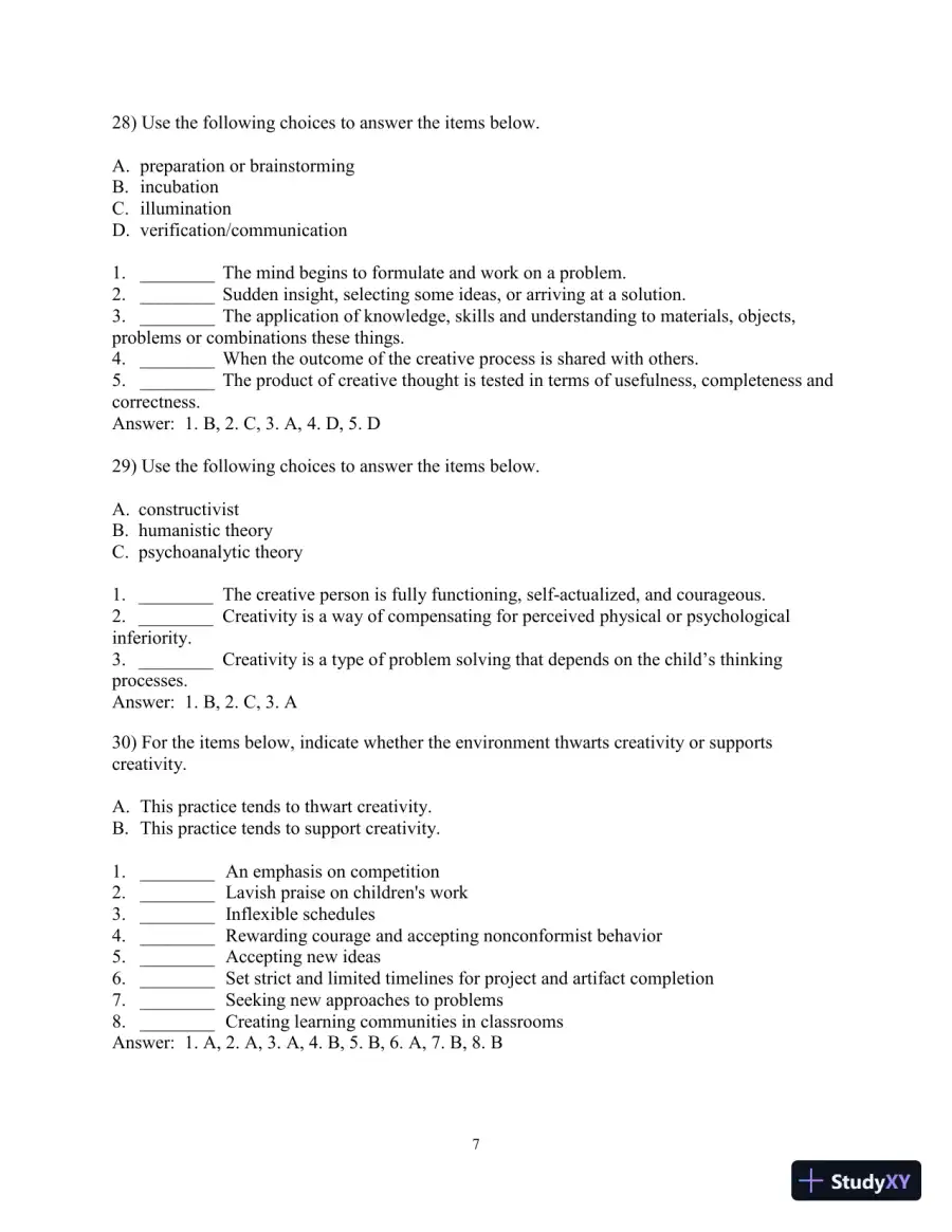 Test Bank for Creative Thinking and Arts-Based Learning: Preschool Through Fourth Grade, 7th Edition, page 8