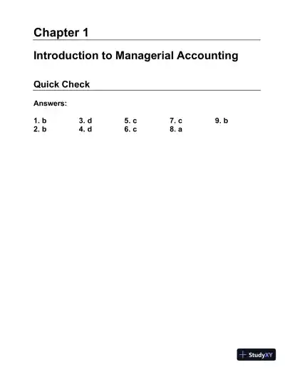 Managerial Accounting, Third Canadian Edition Solution Manual - Page 1 preview image
