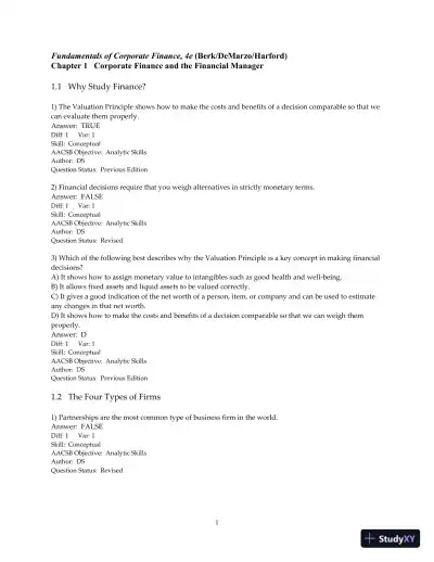 Test Bank for Fundamentals of Corporate Finance, 4th Edition - Page 1 preview image