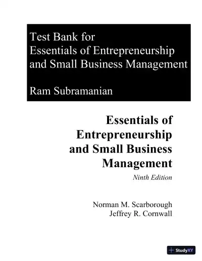 Test Bank for Essentials of Entrepreneurship and Small Business Management, 9th Edition - Page 1 preview image