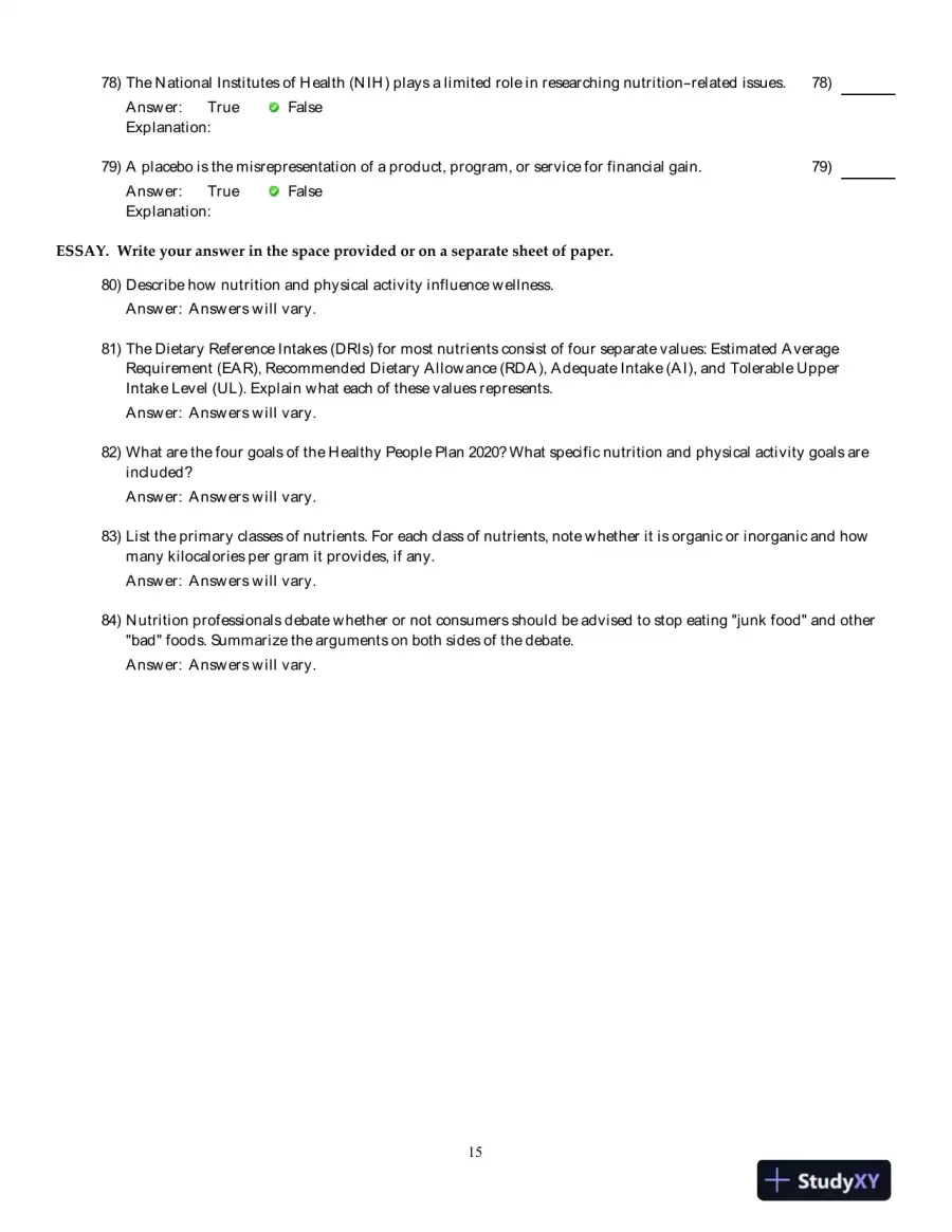 Nutrition: An Applied Approach, 4th Edition Test Bank, page 16