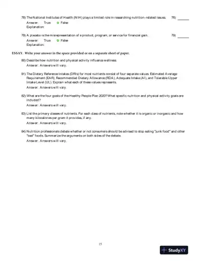 Nutrition: An Applied Approach, 4th Edition Test Bank - Page 16 preview image