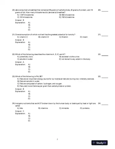 Nutrition: An Applied Approach, 4th Edition Test Bank - Page 6 preview image