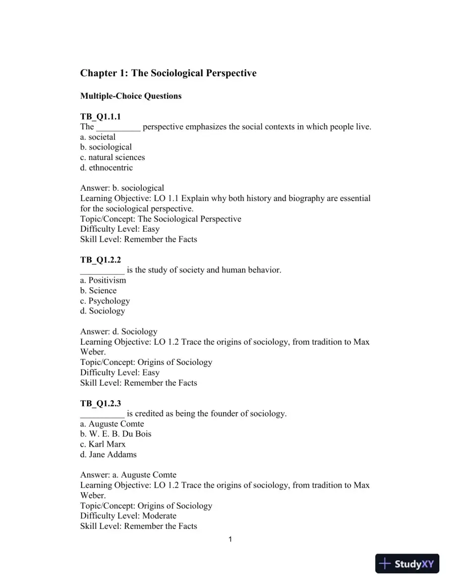 Test Bank For Essentials of Sociology: A Down-to-Earth Approach, 13th Edition, page 4