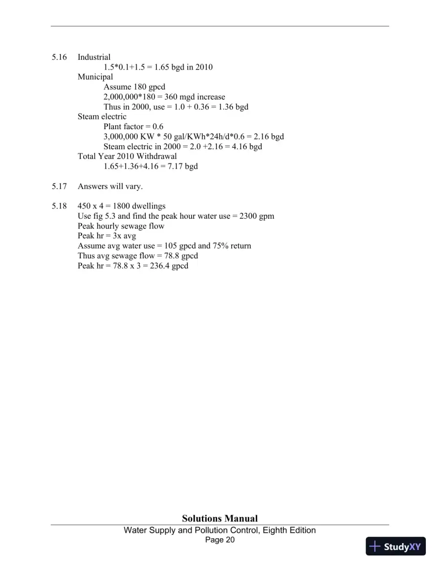 Solution Manual for Water Supply and Pollution Control, 8th Edition, page 20