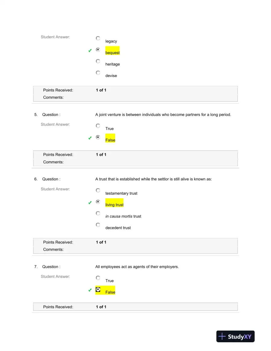 BUS 311 Week 3 Quiz: Legal Concepts in Property, Agency, and Business Law, page 3