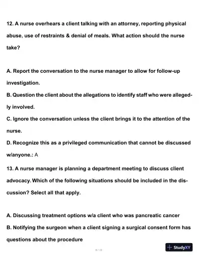2024-2025 ATI Leadership Proctored Focus Practice Exam with Answers (63 Solved Questions) - Page 6 preview image