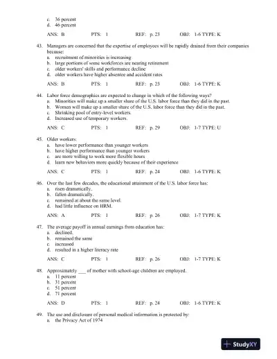 Test Bank For Managing Human Resources, 16th Edition - Page 12 preview image