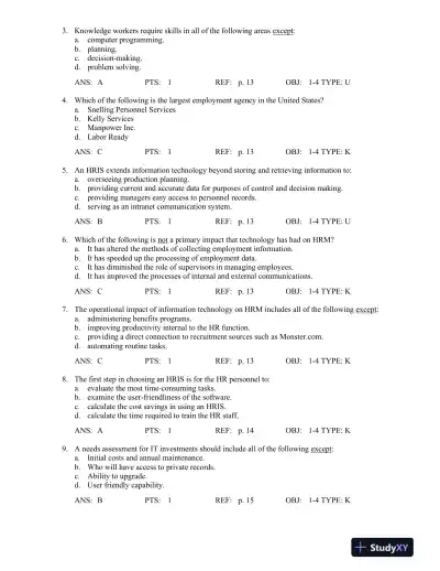 Test Bank For Managing Human Resources, 16th Edition - Page 6 preview image