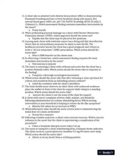2020 HESI Clinical Analysis Exit Exam Version 3 With Answers (129 Solved Questions) - Page 3 preview image