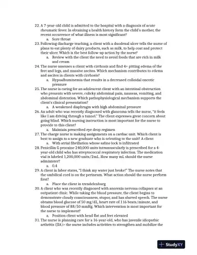 2020 HESI Clinical Analysis Exit Exam Version 3 With Answers (129 Solved Questions) - Page 4 preview image