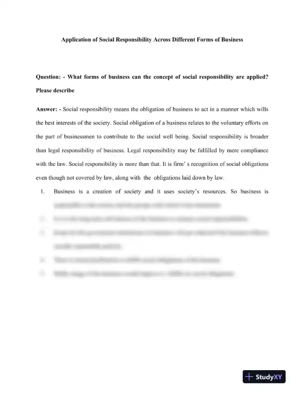 Application of Social Responsibility Across Different Forms of Business - Page 1 preview image
