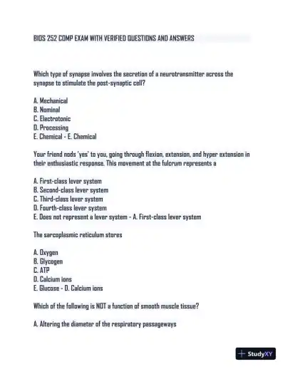 BIOS252 Comprehensive Comprehensive Exam With Answers (50 Solved Questions) - Page 1 preview image