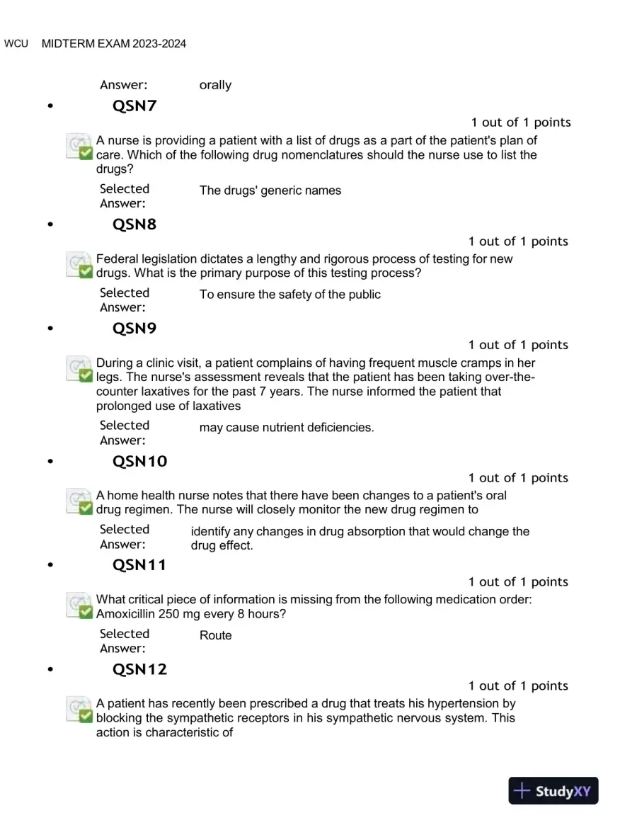 2023-2024 NURS676 Pharmacology Midterm Exam With Answers (100 Solved Questions), page 3