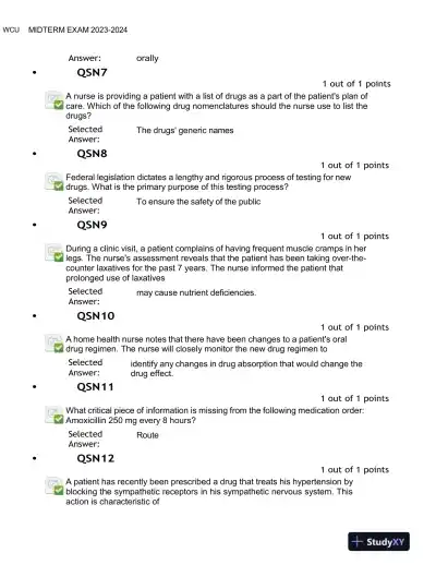 2023-2024 NURS676 Pharmacology Midterm Exam With Answers (100 Solved Questions) - Page 3 preview image
