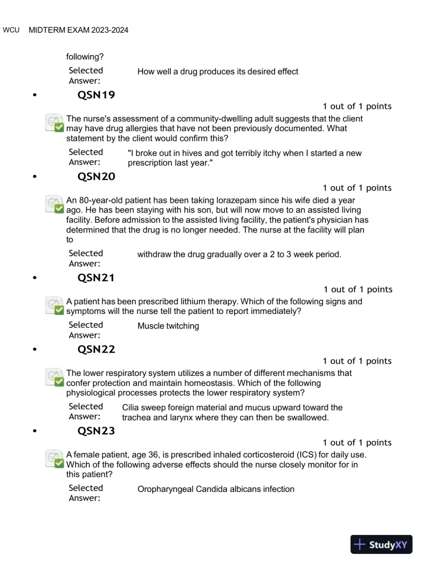 2023-2024 NURS676 Pharmacology Midterm Exam With Answers (100 Solved Questions), page 5