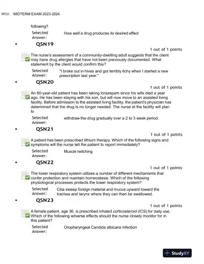 2023-2024 NURS676 Pharmacology Midterm Exam With Answers (100 Solved Questions) - Page 5 preview image