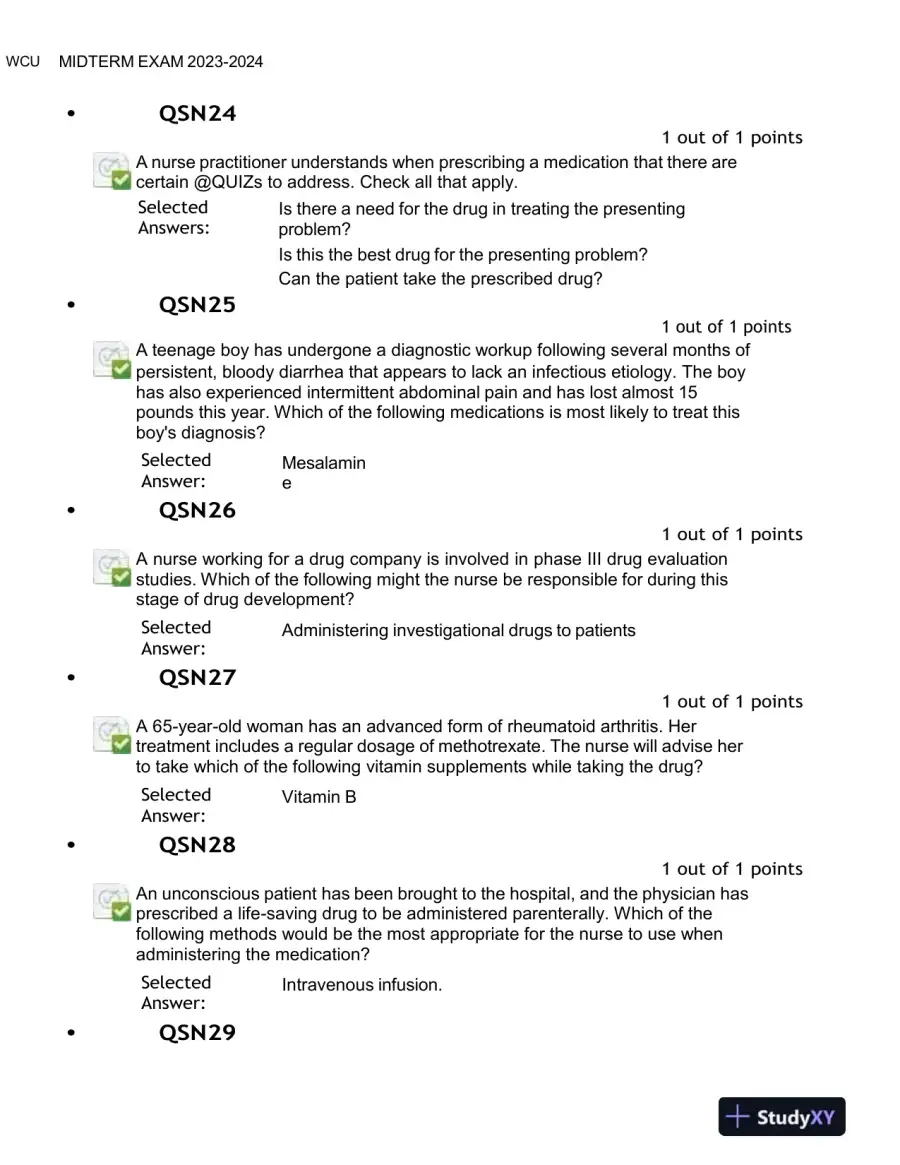 2023-2024 NURS676 Pharmacology Midterm Exam With Answers (100 Solved Questions), page 6