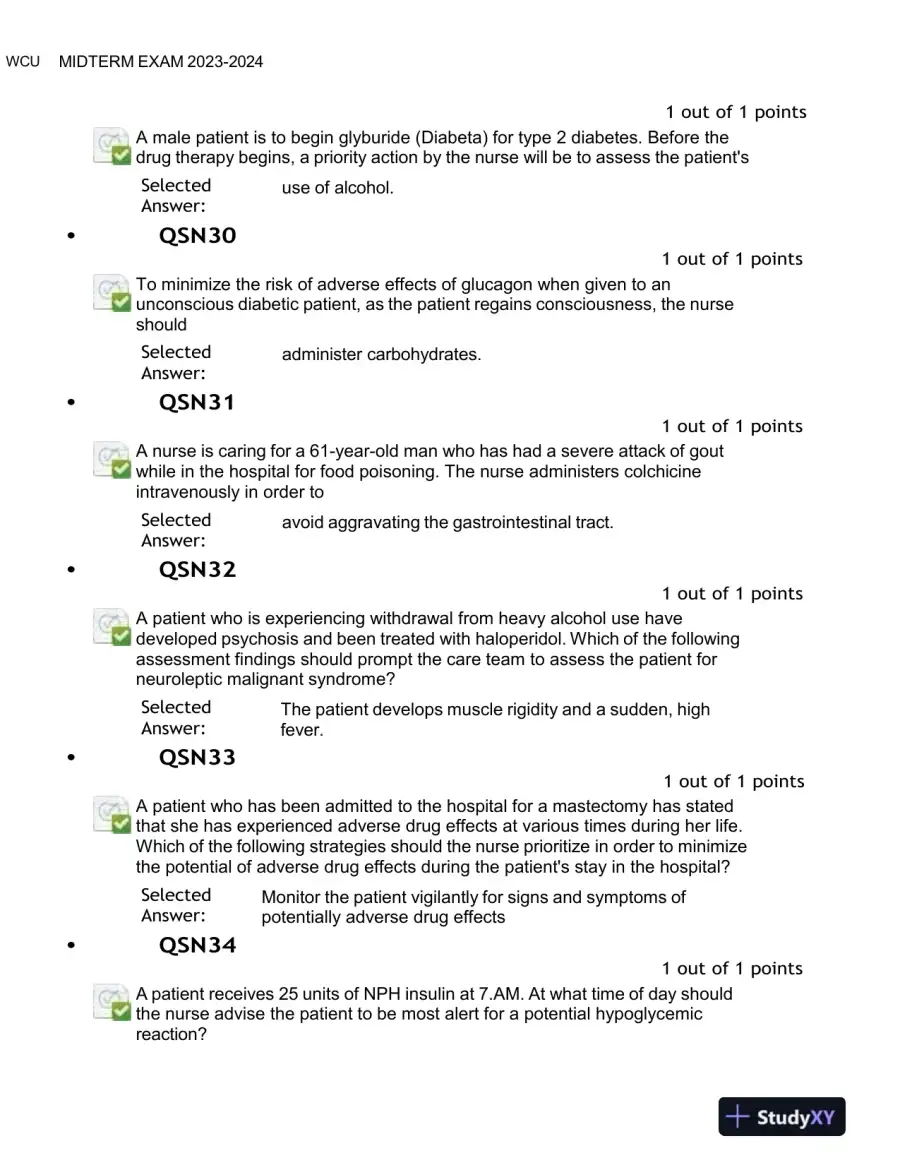 2023-2024 NURS676 Pharmacology Midterm Exam With Answers (100 Solved Questions), page 7