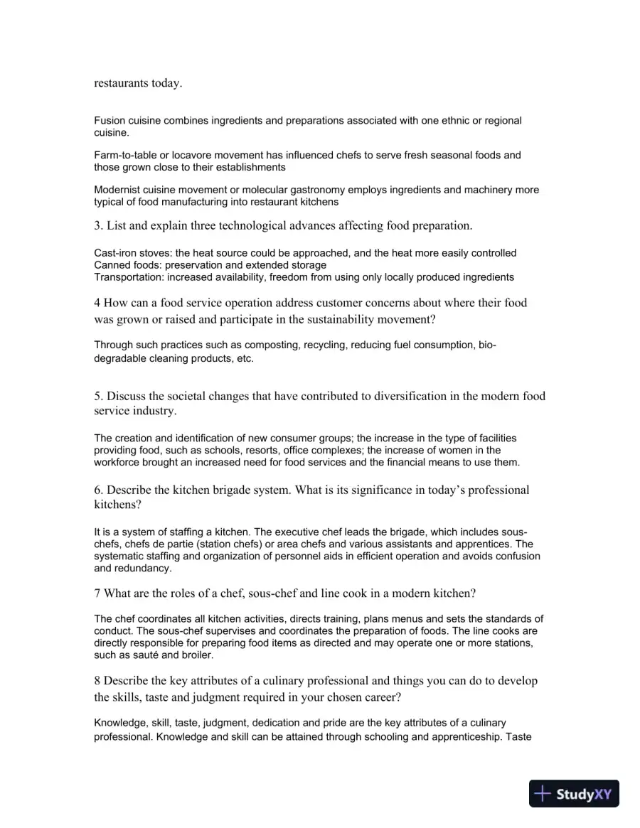 On Cooking: A Textbook of Culinary Fundamentals, 6th Edition Solution Manual, page 7