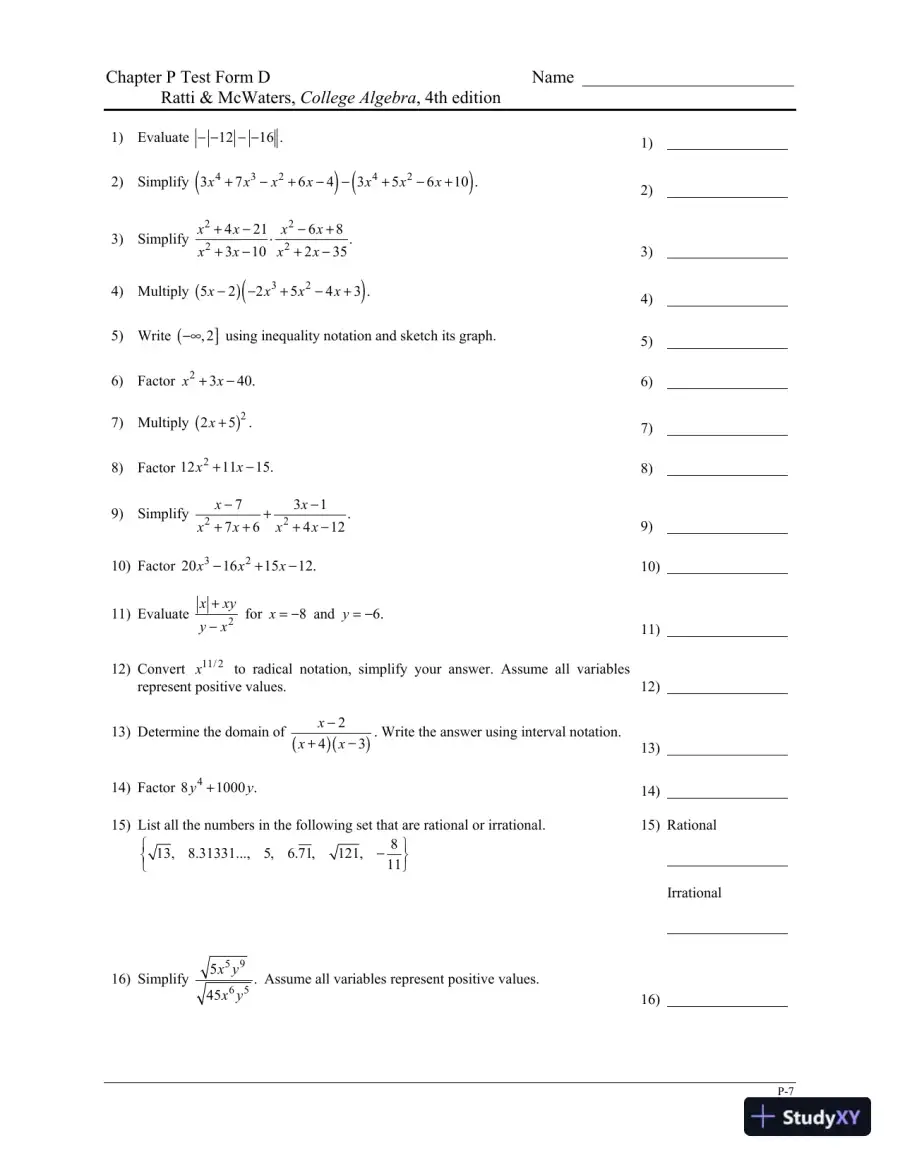 College Algebra, 4th Edition Test Bank, page 11