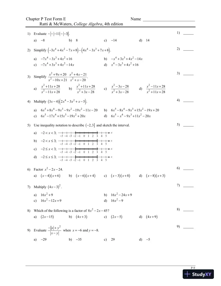 College Algebra, 4th Edition Test Bank, page 13