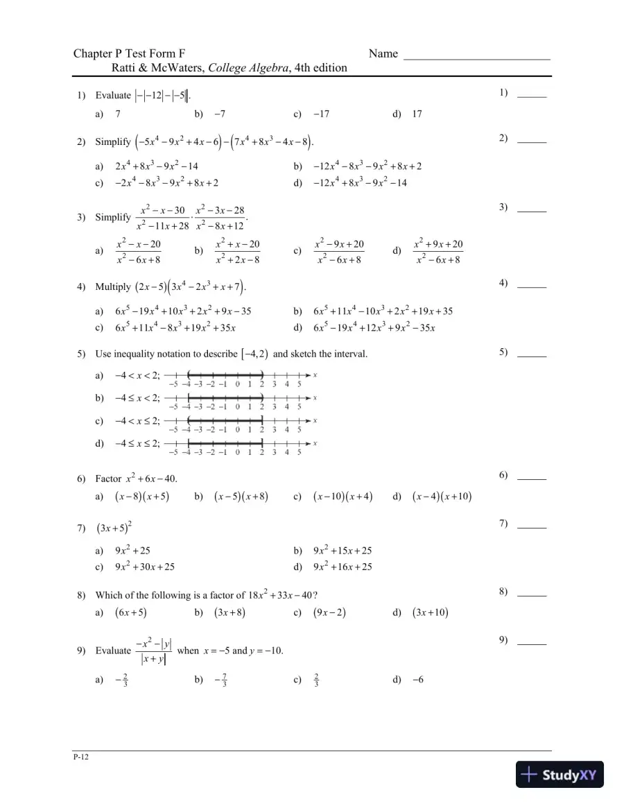 College Algebra, 4th Edition Test Bank, page 16