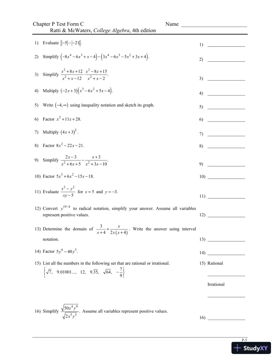 College Algebra, 4th Edition Test Bank, page 9