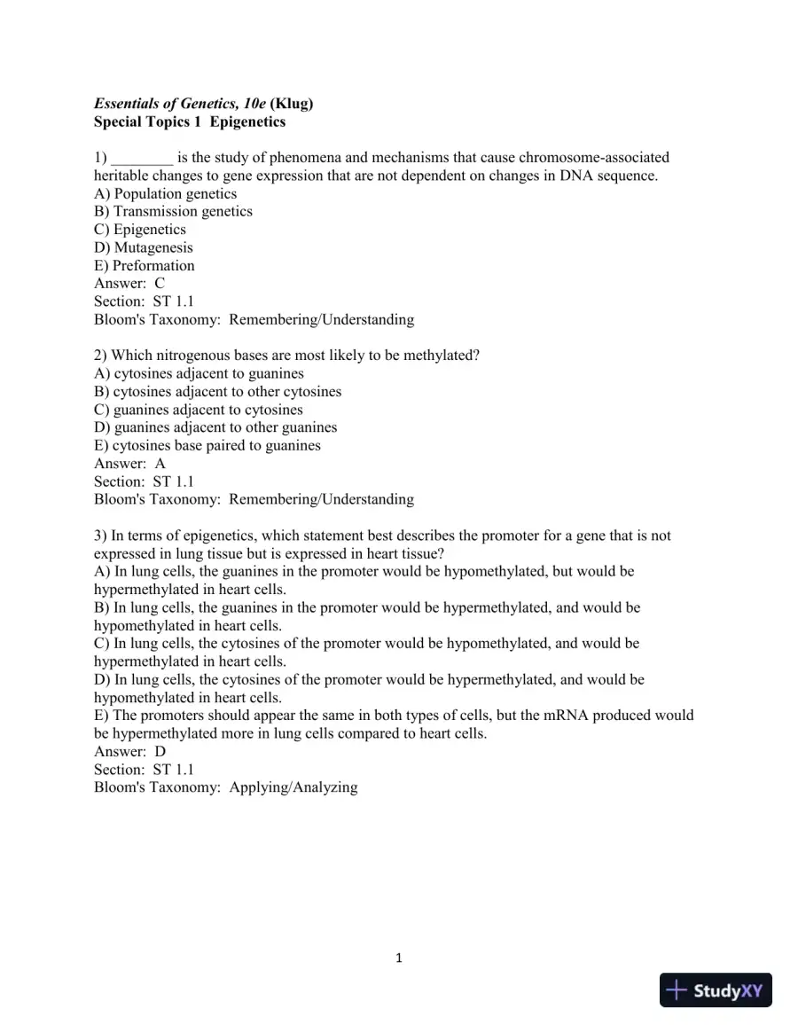 Test Bank For Essentials of Genetics, 10th Edition, page 10