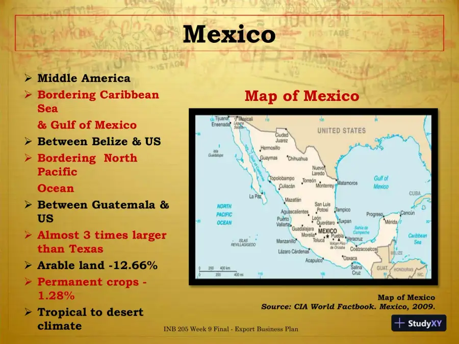 INB 205 Week 9 Final - Export Business Plan 1: MEXICO - Axia College, University Of Phoenix, page 4