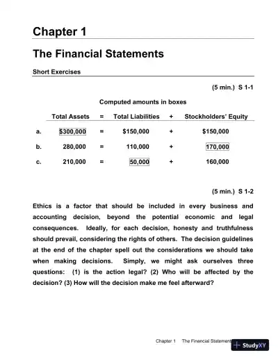 Financial Accounting, 9th Edition Solution Manual - Page 1 preview image